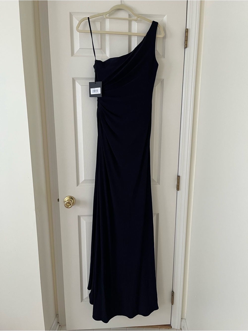 Ieena for Mac Duggal Navy One Shoulder Ruched Jersey Evening Gown, Size 4, NWT - Picture 3 of 10